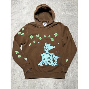 Abstract By Jules Hoodie Men's Brown Medium Turquoise Skeleton Grungy Details